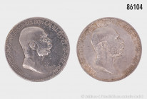 Österreich, Konv. 2 x 5 Kronen 1908, Silber, kleine Fehler, sehr schön-fast vorzüglich