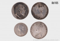 Indien, Konv. 1 Rupie 1890, 1893 und 1905 sowie 1/2 Rupie 1899, mit Fehlern, fast sehr schön-sehr schön