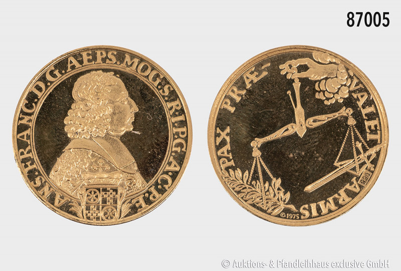 Medaille, 986 Gold, 1975, NP einer Münze des Erzbistums Mainz, 3,41 g, 22 mm, fe...