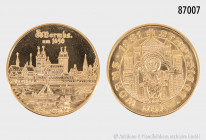 Medaille, 986 Gold, Stadtansicht von Worms 1650 und Stadtsiegel, 8,7 g, 26 mm, Haarlinien, berührt, PP/St