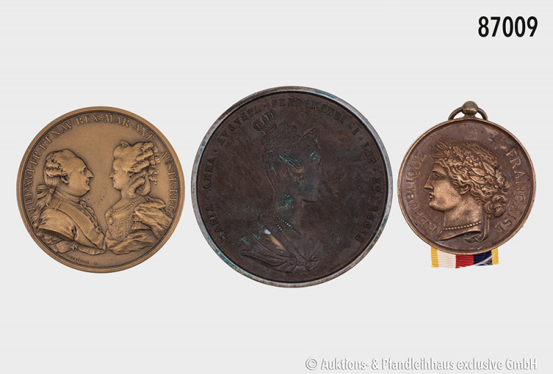 Konv. 3 Medaillen: Frankreich, 3. Republik (1871-1940), Bronzemedaille o. J., mi...