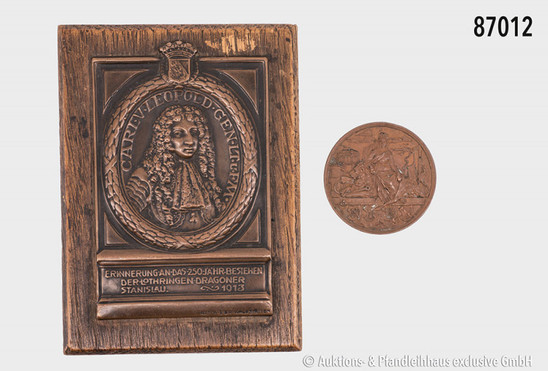 Konv. Bronzeplakette 1913, von Waldstätten, zur Erinnerung an das 250-jährige Be...