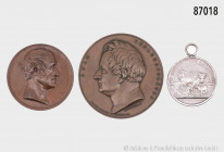 Konv. 3 Medaillen, dabei Dänemark, Bronzemedaille 1850 auf den Tod des Dichters Adam Oehlenschläger (1772-1850), von H. Conradsen, Großbritannien, Bro...