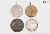 Konv. 4 Medaillen, dabei "Deutscher Not- und Schmachtaler", Preußen Bronzemedaille 1745, 2. Schlesischer Krieg, auf den den Sieg Friedrichs II. in der...