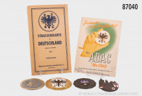 Automobilia, Konv. 3 Plaketten, dabei Geschwader- und Zielfahrt 1929 des Motorsport Clubs Bad Nauheim, Wappen emailliert, ADAC-Plakette 1953, dazu ADA...