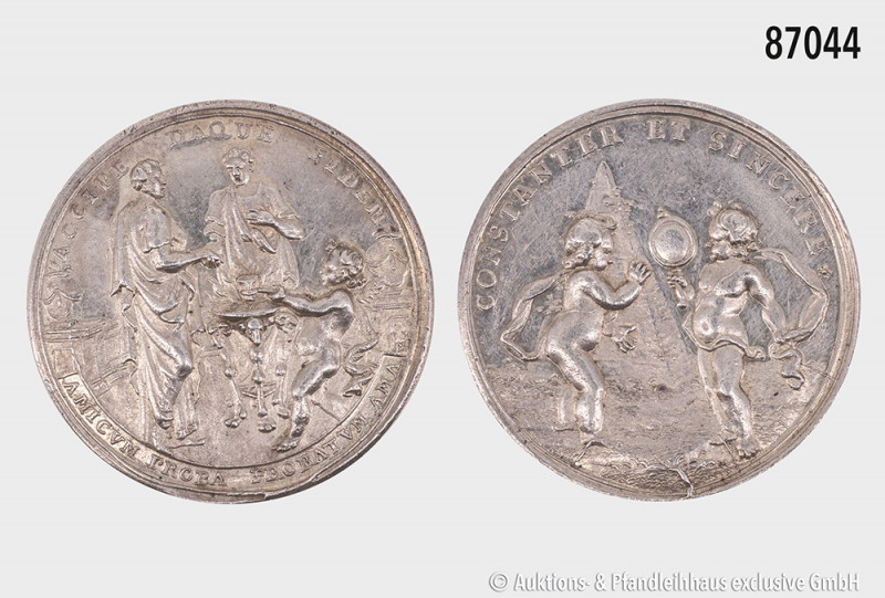Silbermedaille o. J. (ca. 18. Jh.), von P. H. Müller (gest. 1718), auf die Freun...