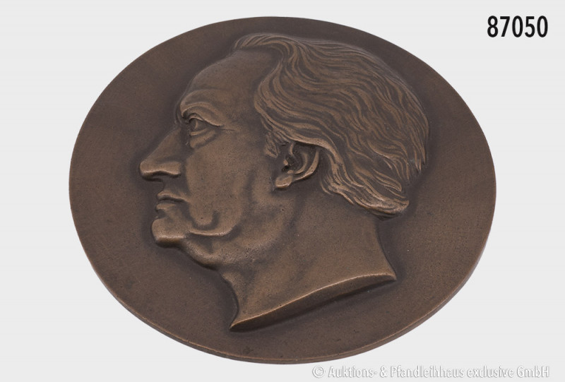 Große einseitige Bronzegussplakette o. J., auf Goethe, D ca. 14 cm, gussfrisch, ...