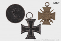 Konv. Medaille "Gold gab ich für Eisen" 1916, EK II 1914 ohne Band und EKF 1914/1918, guter Zustand mit leichten Alters- und Tragespuren