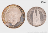 Konv. 2 Silbermedaillen, 900 und 925 Silber, zu kirchlichen Themen, dabei Kölner Dom, Gesamtgewicht ca. 51 g, guter Zustand