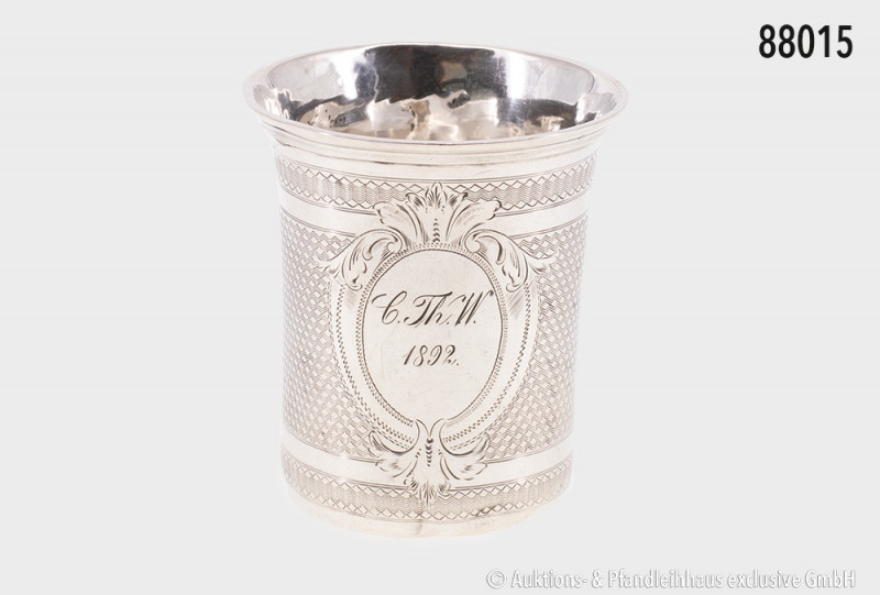 Becher, 800 Silber, deutsch, H ca. 7 cm, graviert "C. Th. W. / 1892", Schlangenh...