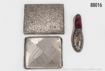 Silberdose mit Deckel, England, 925 Silber, graviert 19.4.19, auf dem Deckel 830 gestempelt, innen graviert, 97 g, auf dem Deckel großes "A", L ca. 9 ...