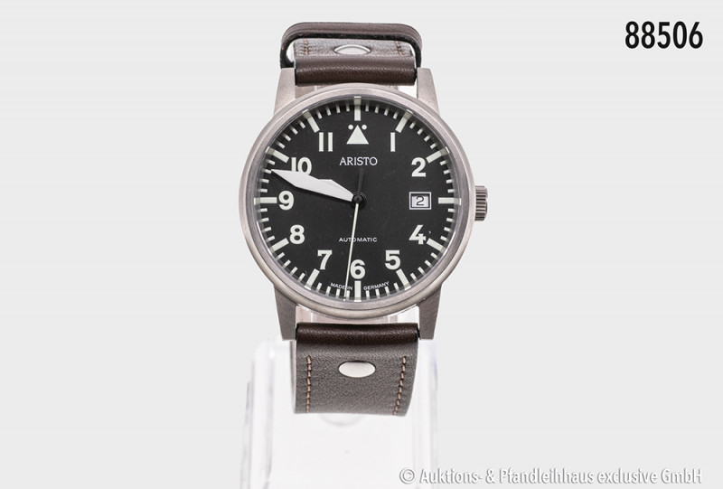 HAU, Aristo, Kleine Fliegeruhr Titan, originales Lederband, Made in Germany, Aut...