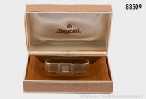 Goldene DAU, Dugena Incabloc, 585 Gelbgold-Ausführung, D ca. 15 x 15 mm, Armband L ca. 18 cm, feines Gliederarmband, Gesamtgewicht 37,67 g, Glas mit m...