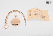Goldene Taschenuhr, Marke „Union Glocke“, Dürrstein, 3 Deckel 585 Gold, 106 g, D ca. 52 mm, mit nicht dazugehörigem Zertifikat, dazu passende Uhrenket...