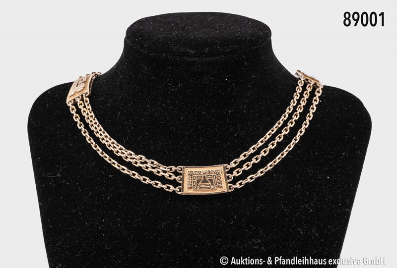 Dreireihige Kette, Südamerika, 18 Karat/750 Gelbgold, L ca. 42 cm, ca. 54 g, gut...