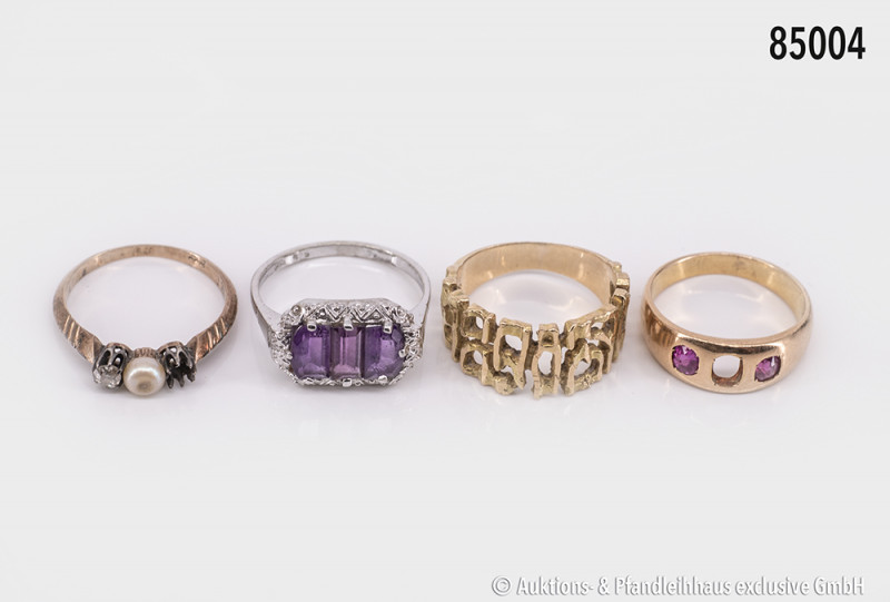 Konv. 3 Ringe, 585 Gelbgold, dazu 1 Silberring, 925 Silber, Größe bis 54, Gesamt...