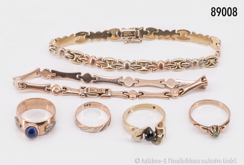 Konv. Goldschmuck, 585 bzw. 583 Gold, bestehend aus 2 Armbändern, L bis ca. 20 c...