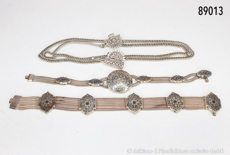 Konv. 3 Armbänder, 900er Silber, schönes Design, L bis ca. 18 cm, Gesamtgewicht ...