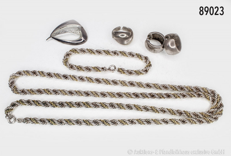 Konv. Silberschmuck, 835er und 925er Silber, bestehend aus Kette, L ca. 80 cm, d...