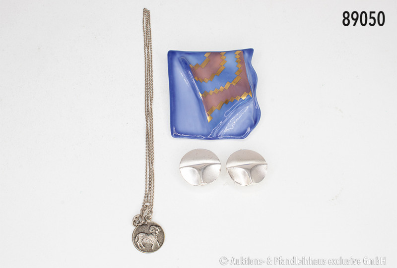 Konv. Rosenthal Porzellan Studio Line, Brosche, in OVP, 1 Paar Ohrclips, Silber ...