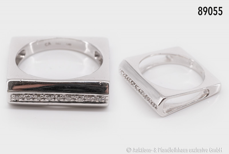 Moderner Ring in eleganter viereckiger Form mit Durchbruch, 585 Weißgold, 10 Pun...