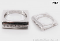 Moderner Ring in eleganter viereckiger Form mit Durchbruch, 585 Weißgold, 10 Punktdiamanten, 6,75 g, Größe 56