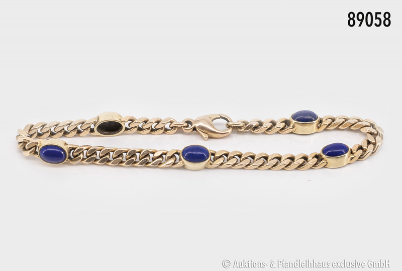Armband, 585 Gelbgold, mit 5 Lapislazuli, L ca. 19 cm, 14,2 g, guter Zustand