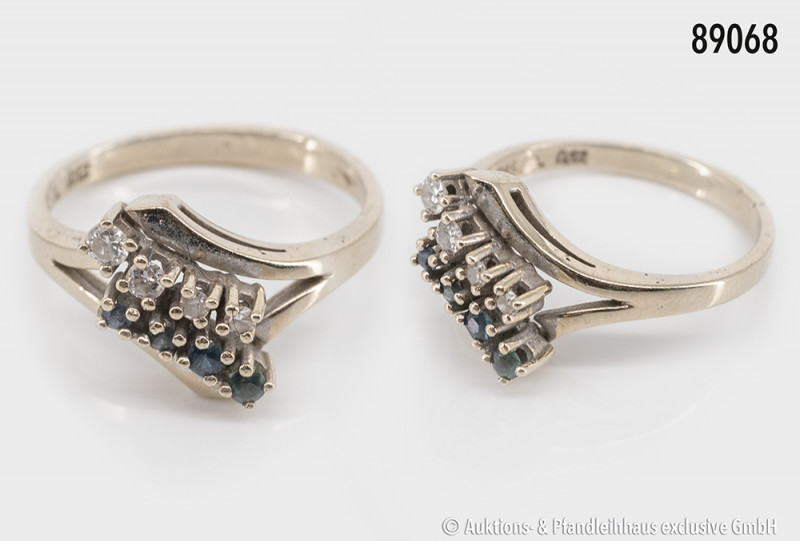 Ring, 585 Gelbgold, 4 Diamanten zusammen 0,12 ct. und 4 kleine Saphire, Größe 52...