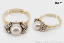 Ring, 585 Gelbgold, mit einer Perle und 6 Diamanten zu je ca. 0,03 ct., Größe ca. 48, 3,3 g