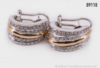 Ohrclips bicolor, 750 Weißgold, Perlclip, mit ca. 80 Punktdiamanten Gesamtgewicht ca. 14,5 g