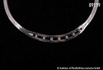 Collier, 750 Weißgold, Italien, Fischgrätenmuster, L ca. 44 cm, 7 Diamanten zusammen ca. 0,14 ct., Gesamtgewicht ca. 41,5 g