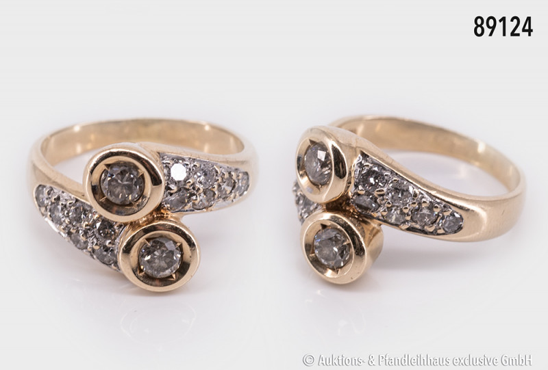 Ring, 585 Gelbgold, mit 2 Brillanten zu je 0,2 ct. Sowie ca. 12 Punktdiamanten, ...