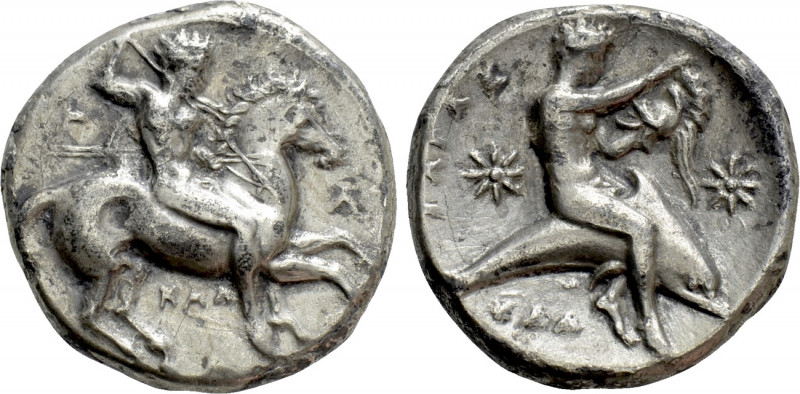 CALABRIA. Tarentum. Nomos (Circa 333-331/0 BC). 

Obv: Warrior, holding shield...