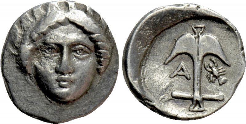 THRACE. Apollonia Pontika. Diobol (Circa 375-335 BC). 

Obv: Facing laureate h...