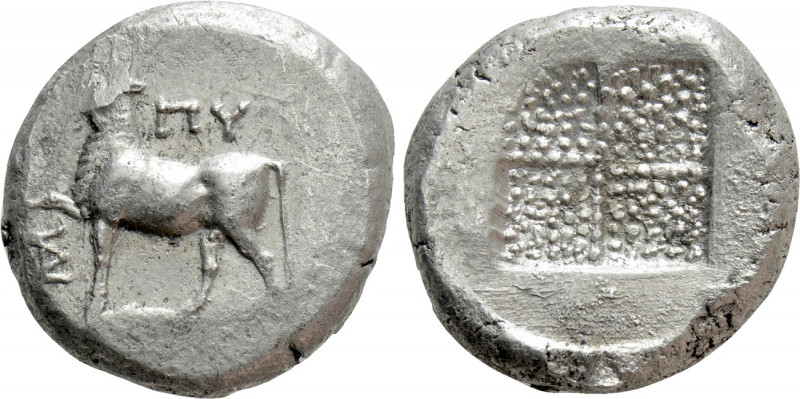 THRACE. Byzantion. Tetradrachm (Circa 387/6-340 BC). 

Obv: 'ΠΥ. 
Bull standi...