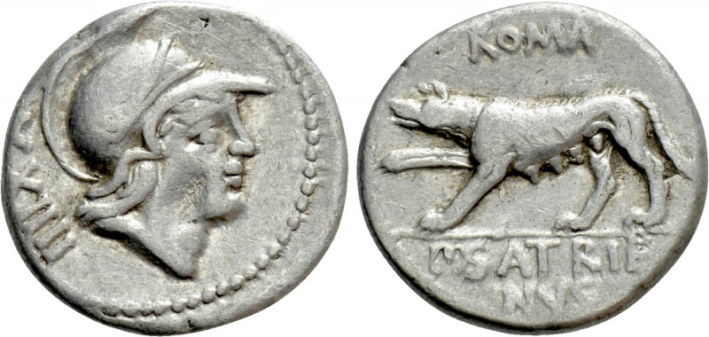 P. SATRIENUS. Denarius (77 BC). Rome. 

Obv: Helmeted head of Mars right; cont...