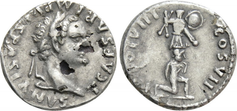 TITUS (79-81). Fourrèe Denarius. Rome. 

Obv: T CAESAR IMP VESPASIANVS. 
Laur...