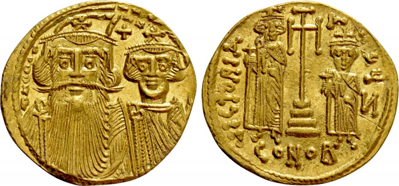 CONSTANS II with CONSTANTINE IV, HERACLIUS and TIBERIUS (641-668). GOLD Solidus....