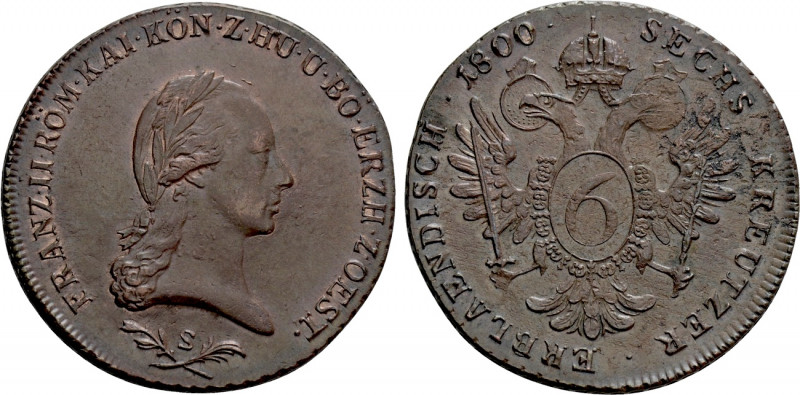 HOLY ROMAN EMPIRE. Franz II (1792-1806). 6 Kreuzer (1800). 

Obv: FRANZ II ROM...