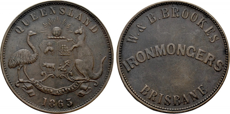 AUSTRALIA. Penny Token (1863). Struck by Ironmongers W. & B. Brookes in Brisbane...