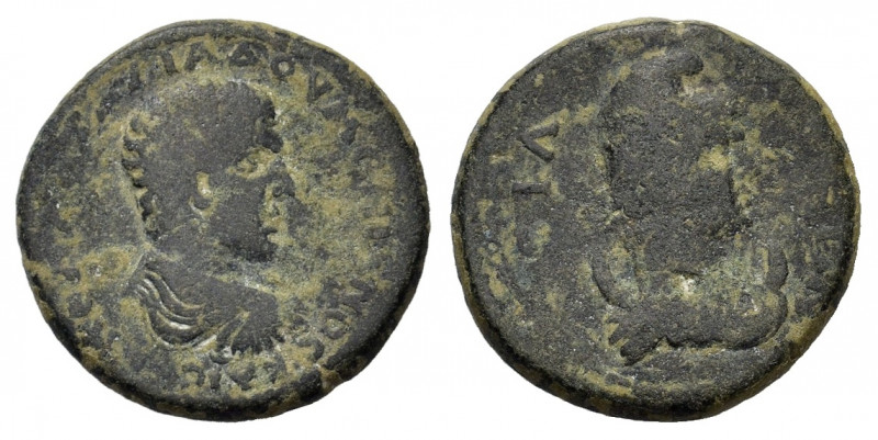 Diadumenian (217-218). Pamphylia, Sillyum. Æ (25mm, 11.60g). Bare-headed, draped...