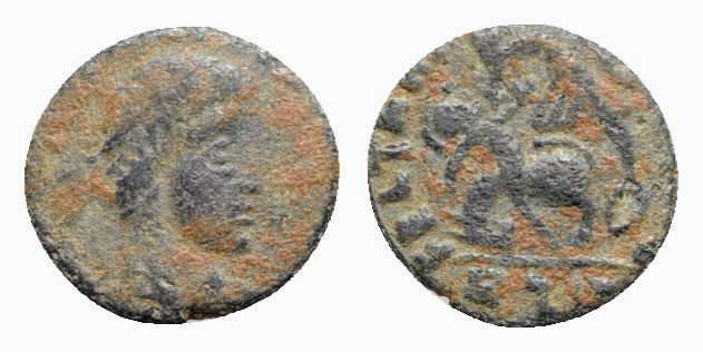 Barbaric imitation, c. 4th-5th century. Æ (11mm, 0.56g, 12h). Diademed head r. R...