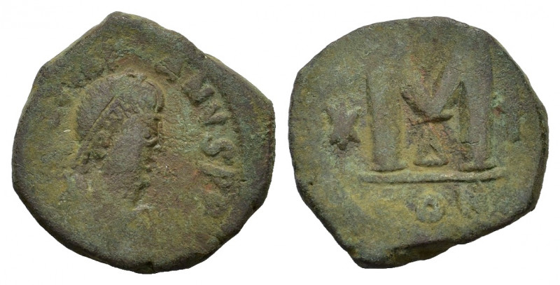 Justinian I (527-565). Æ 40 Nummi (30mm, 17.90g). Constantinople. Diademed, drap...