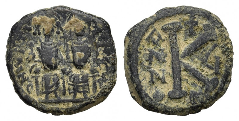 Justin II and Sophia (565-578). Æ 20 Nummi (22mm, 7.00g). Nicomedia, year 5 (569...