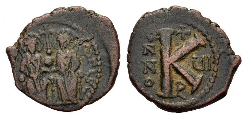 Justin II and Sophia (565-578). Æ 20 Nummi (25mm, 6.30g). Antioch, year 7 (570/1...