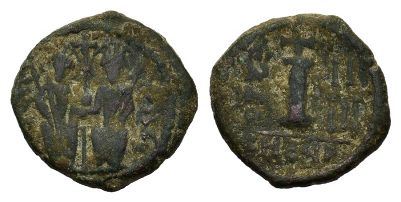 Justin II (565-578). Æ 10 Nummi (20mm, 3.95g). Theoupolis, year 5 (569/70). Nimb...