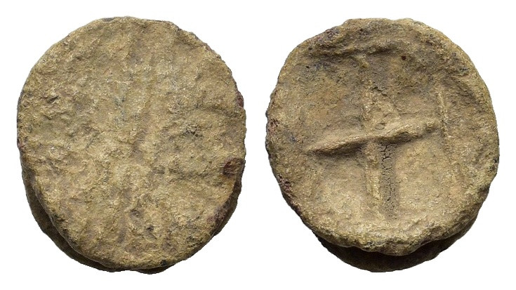 Byzantine(?) Pb Seal, c. 7th-12th century (15mm, 8.45g). Uncertain type. R/ Pote...