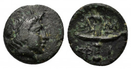 Macedon, Amphipolis, c. 410-357 BC. Æ (12mm, 1.30g). Head of youth r., wearing tainia. R/ Race torch. HGC 3.1, 438. Near VF