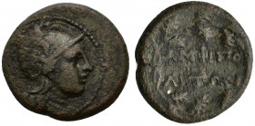 Macedon, Amphipolis, after 148 BC. Æ (21mm, 9.40g). Helmeted head of Athena r. R/ Ethnic within oak wreath. HGC 3.1, 418. Good Fine