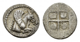 Macedon, Argilos, c. 470-460 BC. AR 1/48 Stater (7.5mm, 0.36g). Forepart of Pegasos r. R/ Quadripartite incuse square. HGC 3.1, 486. VF